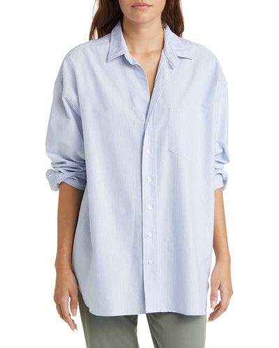 Frank & Eileen Shirley Stripe Oversize Button-up Shirt - Blue