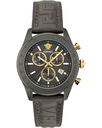 Versace Master Chronograph Leather Strap Watch - Gray