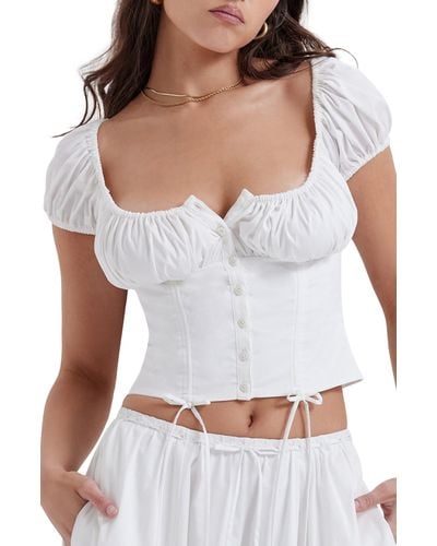 House Of Cb Kitty Puff Sleeve Corset Crop Top - White