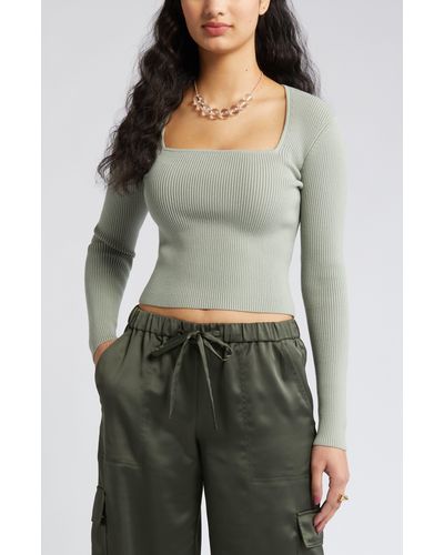 Open Edit Luxe Sculpt Square Neck Long Sleeve Top - Green