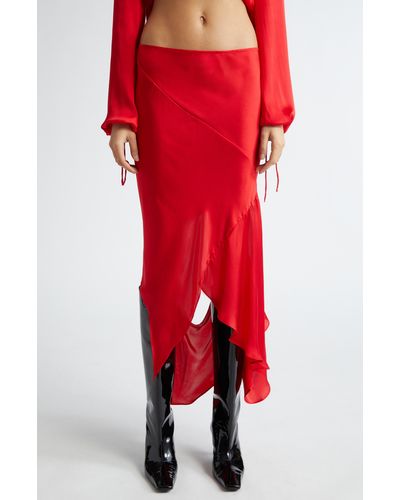 Acne Studios Tido Silk Charmeuse Asymmetric Skirt - Red