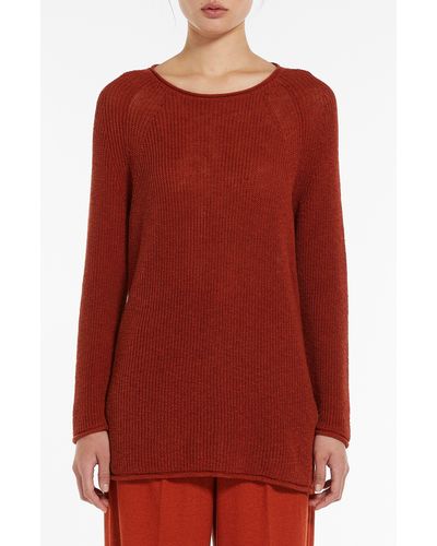 Max Mara Diretta Cotton & Linen Raglan Sleeve Tunic Sweater - Red