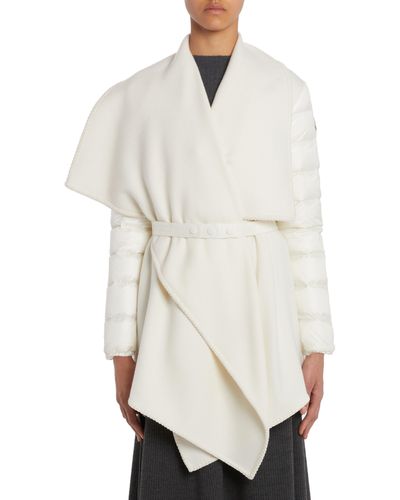 Moncler Puffer Sleeve Fleece Cape Jacket - White