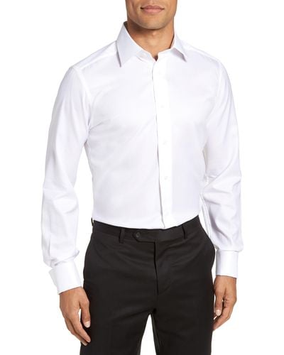 David Donahue Trim Fit Solid French Cuff Tuxedo Shirt - White