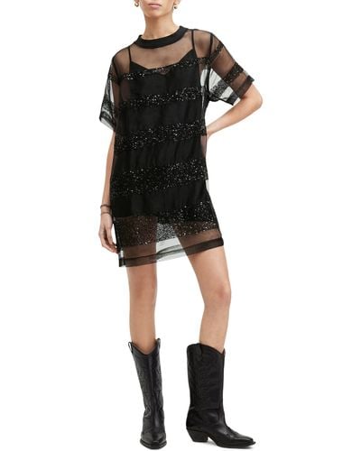 AllSaints Izabela Sheer Bead & Sequin Minidress - Black