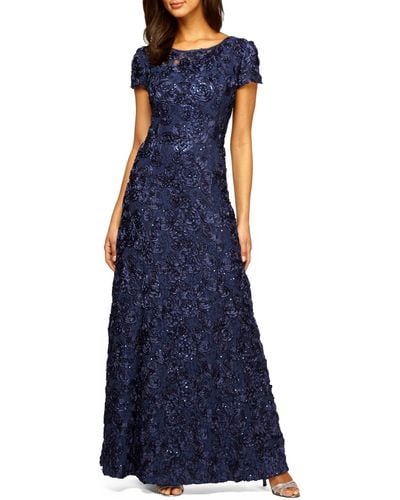 Alex Evenings Embellished Lace A-line Evening Gown - Blue