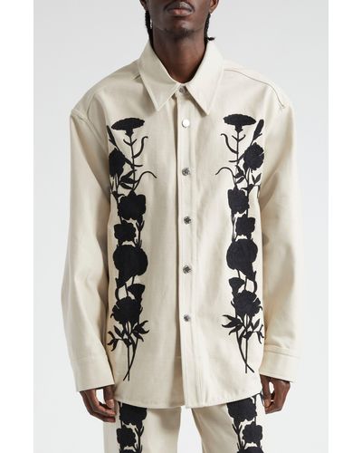 Song For The Mute Embroidered Foliage Cotton Shirt Jacket - White