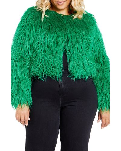 City Chic Blakely Faux Fur Crop Jacket - Green
