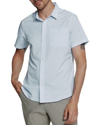 7 Diamonds Palm Leaf Print Short Sleeve Performance Button-up Shirt - Blue
