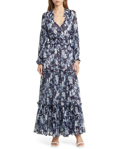 Rails Frederica Floral Tiered Long Sleeve Maxi Dress - Blue