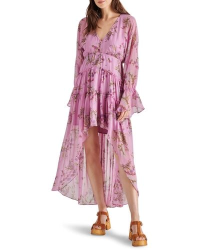 Steve Madden Sol Floral Print Long Sleeve High-low Dress - Pink