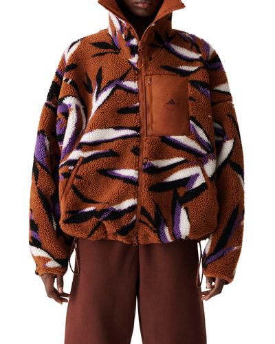 adidas By Stella McCartney Recycled Polyester Jacquard Fleece Hooded Jacket - Brown