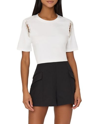 MILLY Avril Crystal Trim T-shirt - White