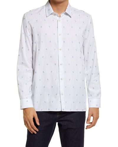 Ted Baker Marshes Flower Stripe Cotton Button-up Shirt - White
