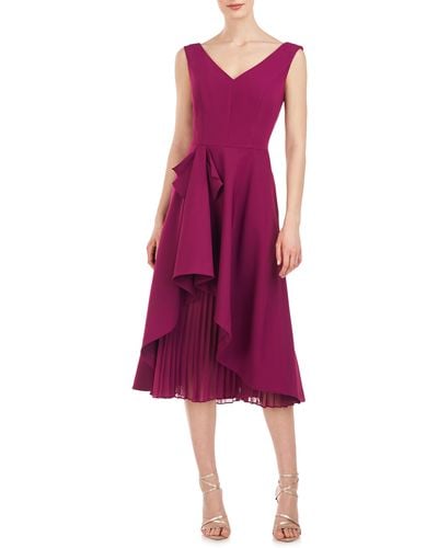 Kay Unger Begonia Crepe & Chiffon Midi A-line Dress - Purple