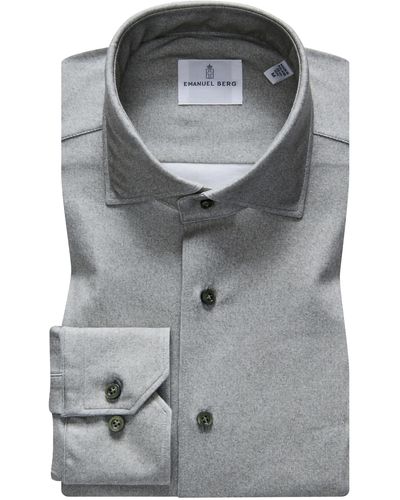 Emanuel Berg 4flex Slim Fit Heathered Knit Button-up Shirt - Gray