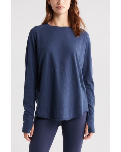 Zella Relaxed Long Sleeve Slub Jersey T-shirt - Blue