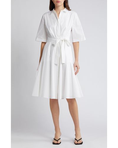Kobi Halperin Tiffany Ruffle Hem Tie Waist Shirtdress - White