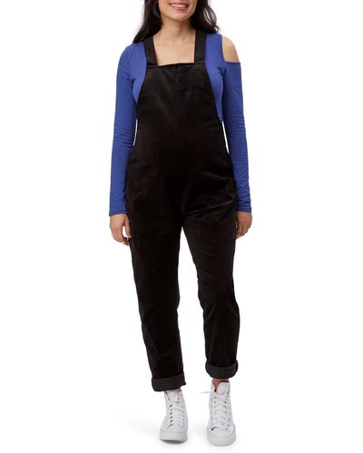 Stowaway Collection Corduroy Maternity Overalls - Blue
