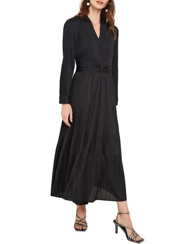 Misook Plissé Long Sleeve A-line Dress - Black