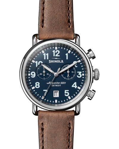 Shinola Runwell Chronograph Leather Strap Watch - Blue