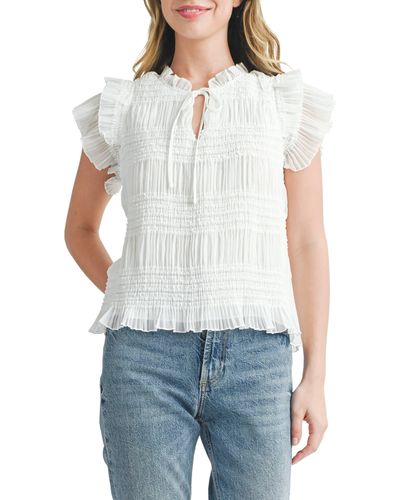 All In Favor Smock Detail Flutter Sleeve Top In At Nordstrom, Size Small - White