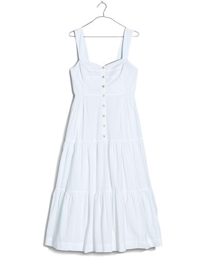 Madewell Button Front Tiered Midi Dress - White