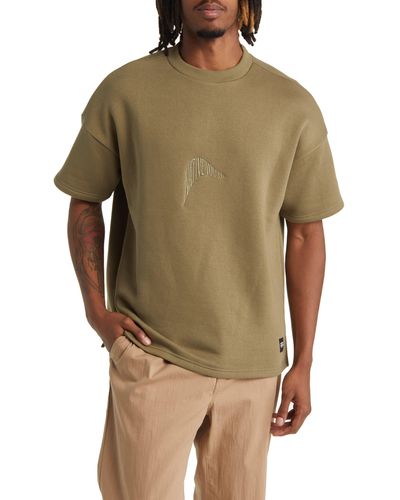 Native Youth Oversize Logo Embroidered Short Sleeve Sweatshirt - Green