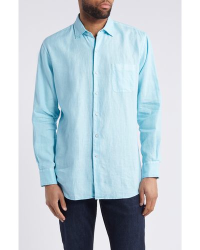 Peter Millar Coastal Garment Dyed Linen Button-up Shirt - Blue