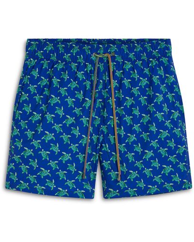 Bugatchi Turtle Print Swim Trunks - Blue