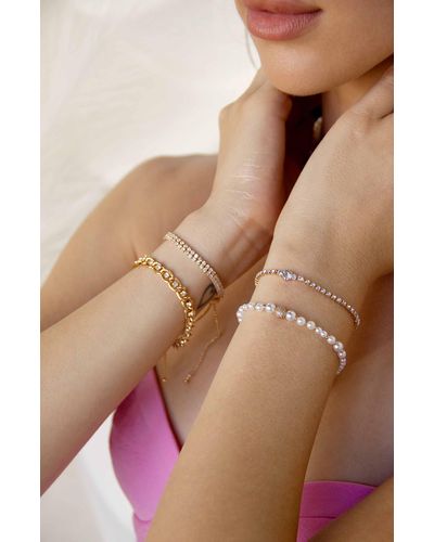 Ettika Set Of 4 Crystal & Imitation Pearl Bracelets - Natural