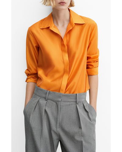 Mango Concealed Button Shirt - Orange