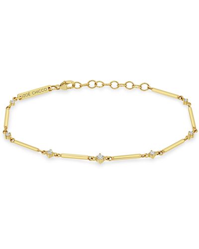 Zoe Chicco Gold Bar & Graduated Prong Diamond Bracelet - White