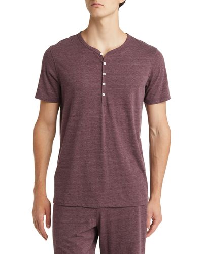 Daniel Buchler Heathered Recycled Cotton Blend Henley Pajama T-shirt - Purple