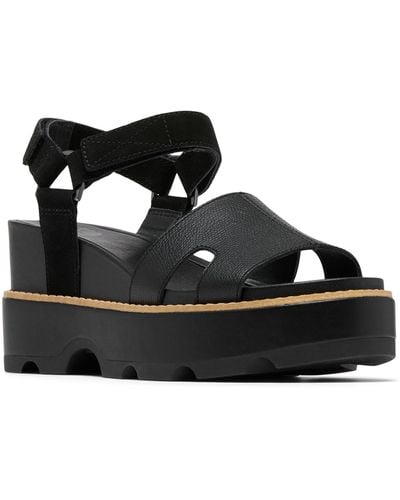 Sorel Joanie Iv Ankle Strap Platform Wedge Sandal - Black