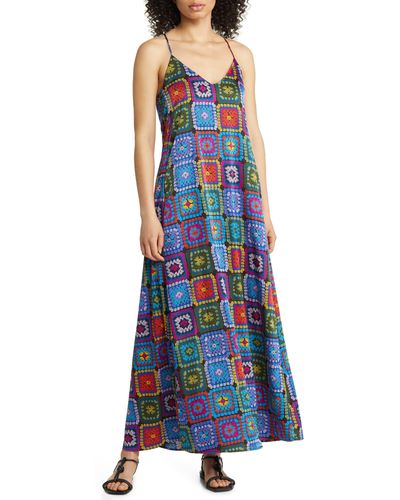 Tahari Patchwork A-line Maxi Dress - Blue