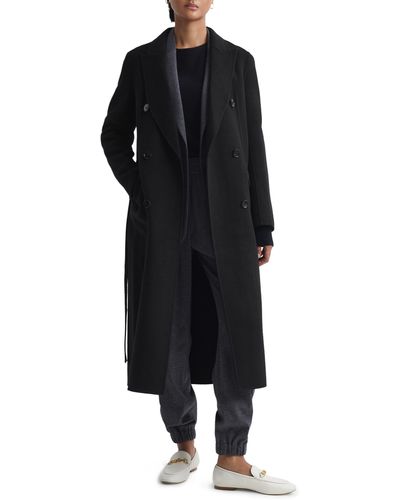 Reiss Arla Belted Double Breasted Wool Blend Coat - Black