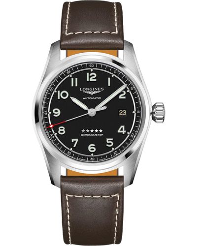 Longines Spirit Automatic Leather Strap Watch - Black
