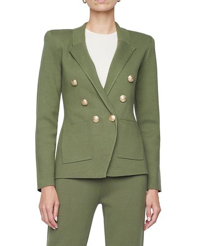 L'Agence Kenzie Cotton Blend Knit Double Breasted Blazer - Green