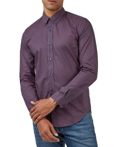 Ben Sherman Print Cotton Button-down Shirt - Purple