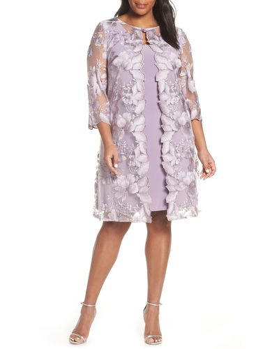 Alex Evenings Embroidered Lace Mock Jacket Cocktail Dress