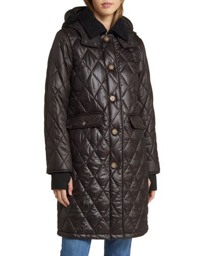 Lucky Brand Diamond Quilted Coat With Faux Fur Lining - Black