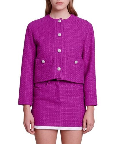 Maje Vienna Tweed Crop Blazer - Purple