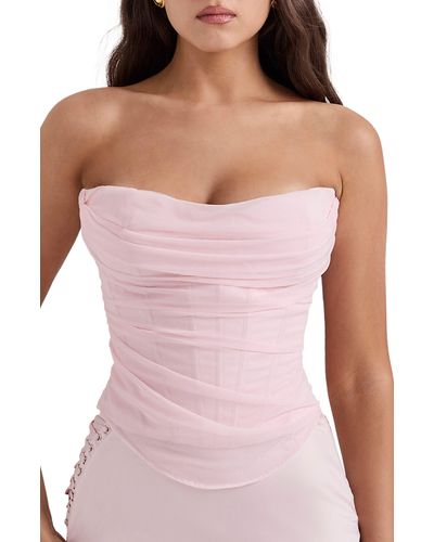 House Of Cb Georgie Mesh Strapless Corset Top - Pink