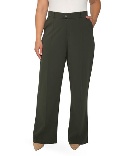Standards & Practices Pintuck Stretch Crepe Wide Leg Pants - Green