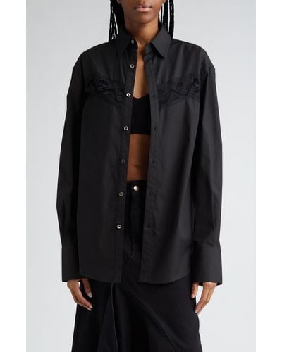 Monse Lace Inset Cotton Blend Button-up Shirt - Black