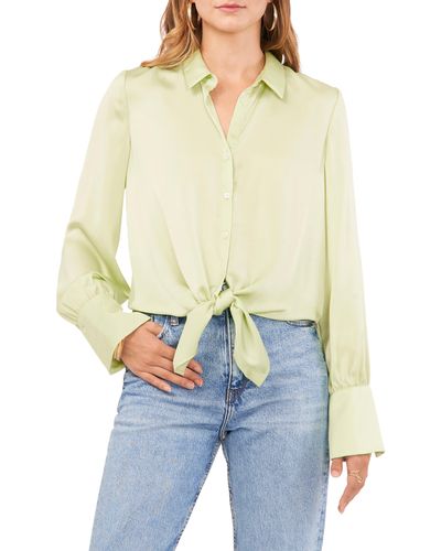Vince Camuto Tie Front Long Sleeve Charmeuse Shirt - Blue