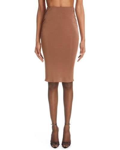 Saint Laurent Jersey Pencil Skirt - Brown