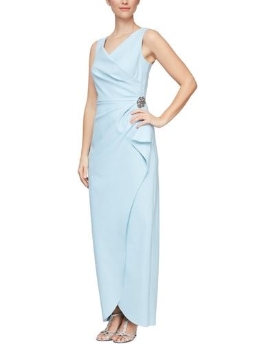 Alex Evenings Embellished Side Drape Column Formal Gown - Blue