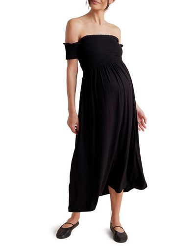 A Pea In The Pod Off The Shoulder Maternity Midi Dress - Black
